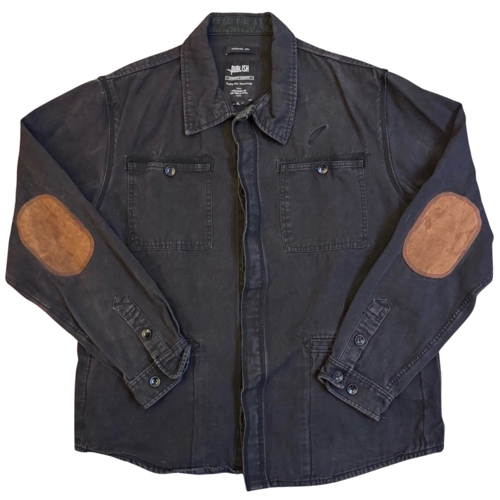 Publish Brand Black Utility Jacket XL Elbow Patch Button Up Workwear Streetwear